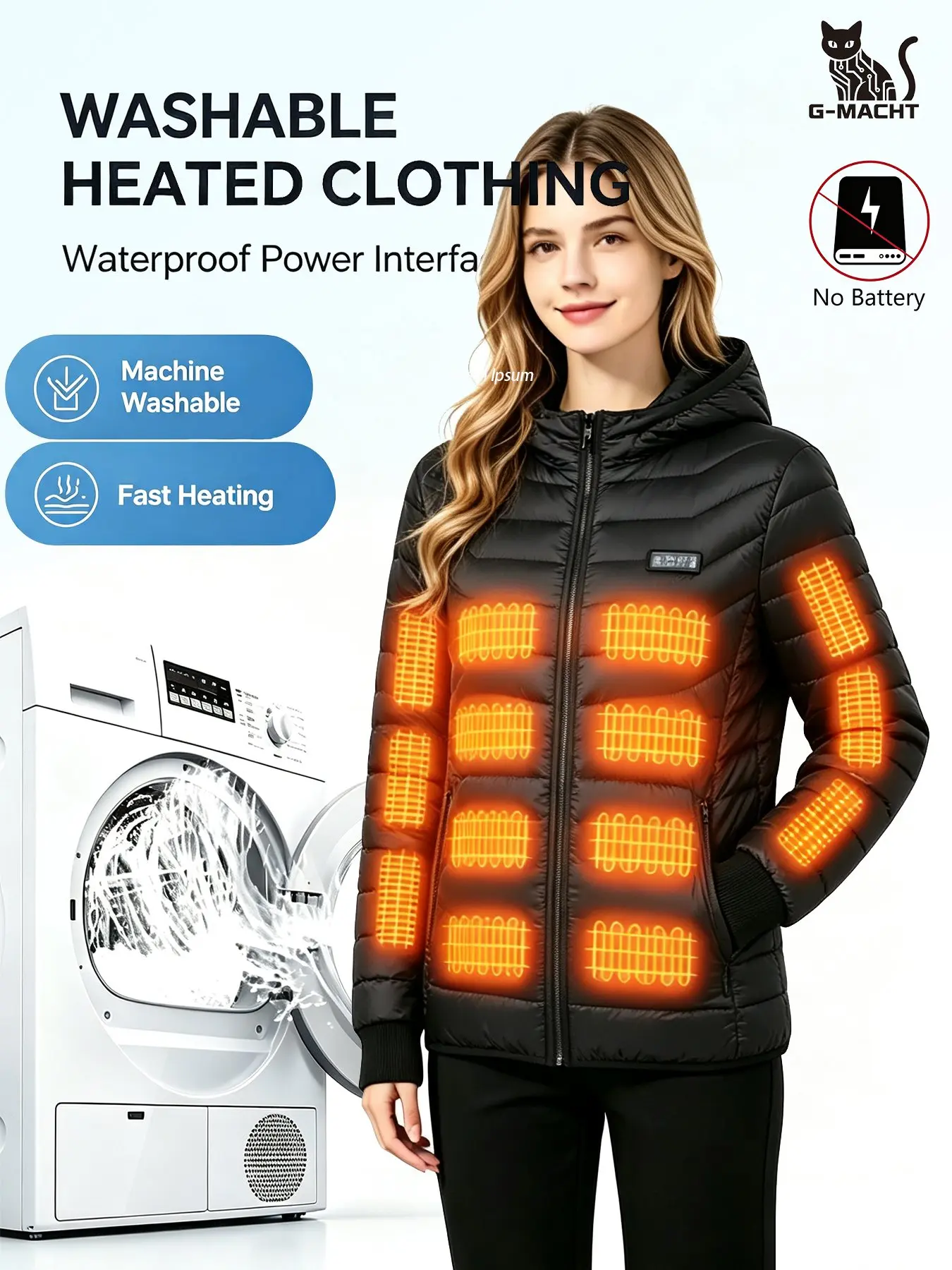 G-MACHT Unisex USB 38-Zonen Beheizte Kapuzenjacke, 4-Schalter-Steuerung, Langarm-Winterjacke für Camping, Wandern, Skifahren – Detail 3