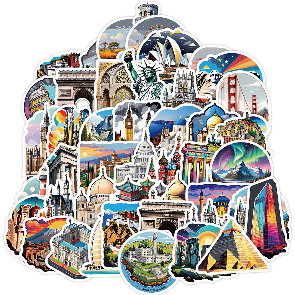 10/30/50PCS Nordic Tourist Attractions Series Stickers Cartoon Graffiti Decoration Stationery Box Scrapbook Waterproof Decals