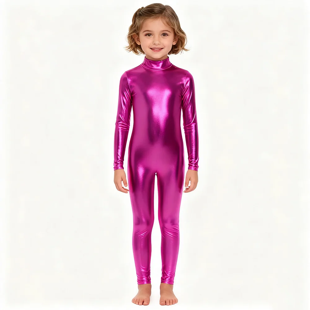 

Ballet Gymnastics Jumpsuit for Girls Kids Shiny Metallic Long Sleeve Full Length Dance Leotard for Stage Performance Dancewear