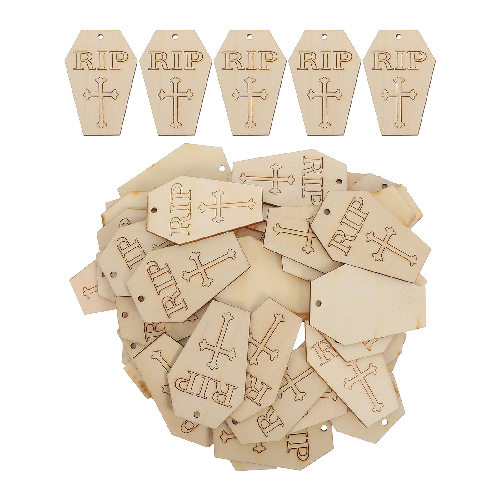 

50Pcs DIY Halloween Wooden Pendants Safe Kids Hand-Painted Craft Unfinished Wooden Cutouts Creative Decoration Improve Color