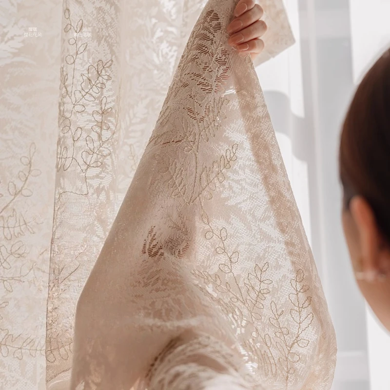 Custom Size White Tulle French Cream Embroidery Sun Protection Cutout Luxury Sheer  Curtains for Living Dining Room Bedroom