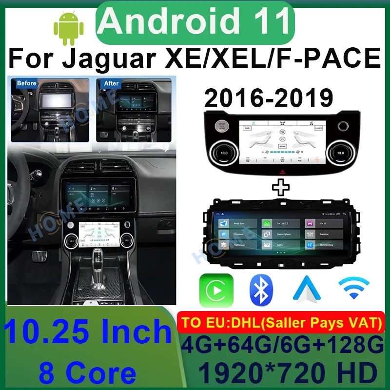 

10.25 Inch Android 11 6G+128G Car Radio Multimedia GPS Navigation Head Unit Stereo Receiver Screen Display For Jaguar XE / XEL