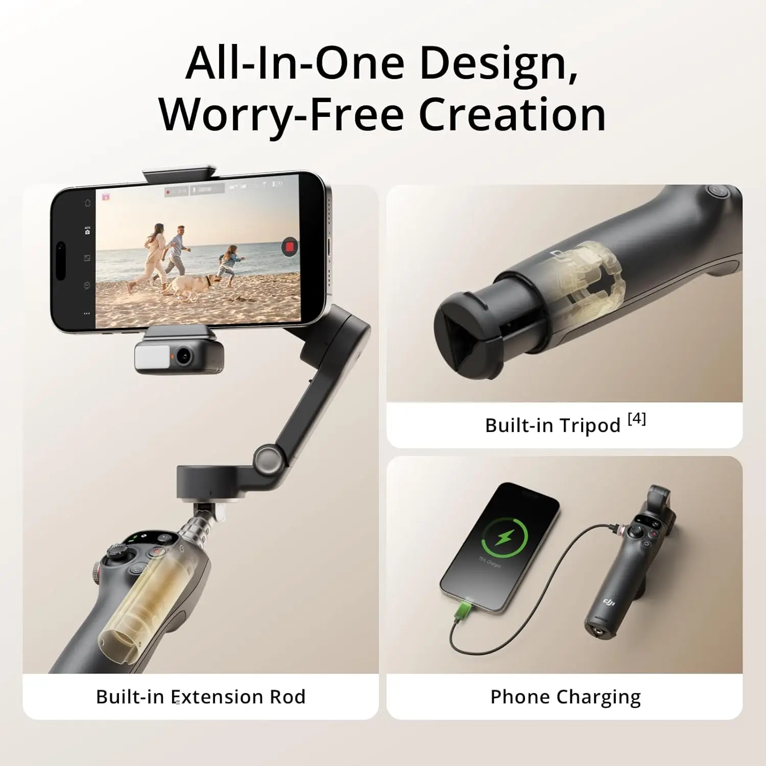 DJI-Osmo Mobile 7P تثبيت Gimbal قوي ثلاثي المحاور ، عمر بطارية 10 ساعات ، شحن هاتف ، أصلي ، جديد