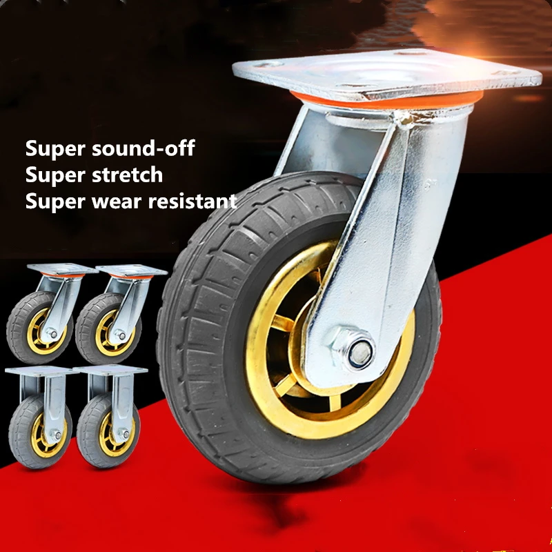 

1 Pc 8-inch-Braked Universal Wheel Heavy Duty Caster Mute Rubber Flat Trolley Shock Absorption With Brake