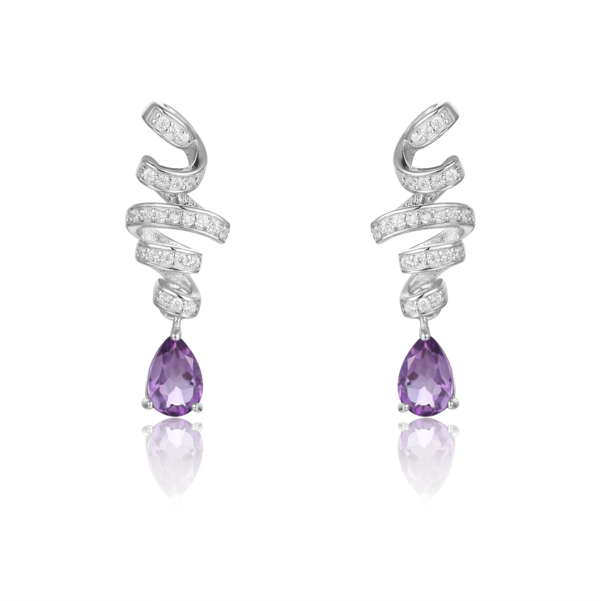 Luxury brand genuine real jewels New Design Amethyst French Romantic s925 Silver Inlaid Natural Colorful Treasure Earrings high