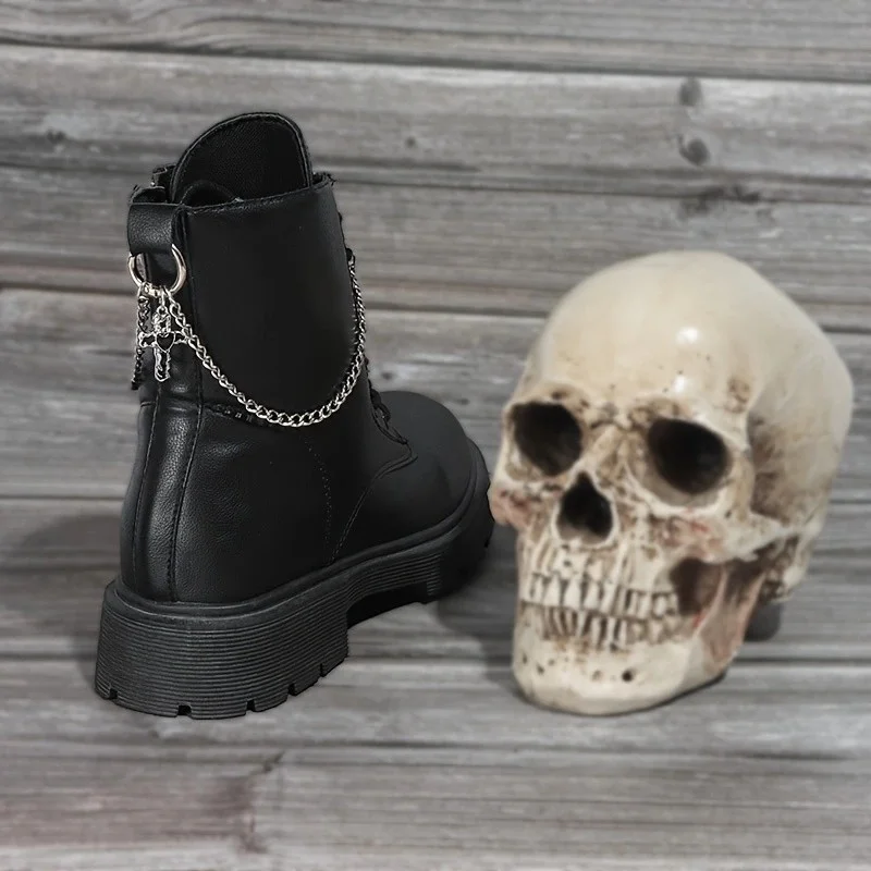 2Pcs Gothic Cross black heart double-layer boot chain, silver metal detachable shoe accessory, suitable for all kinds of boots