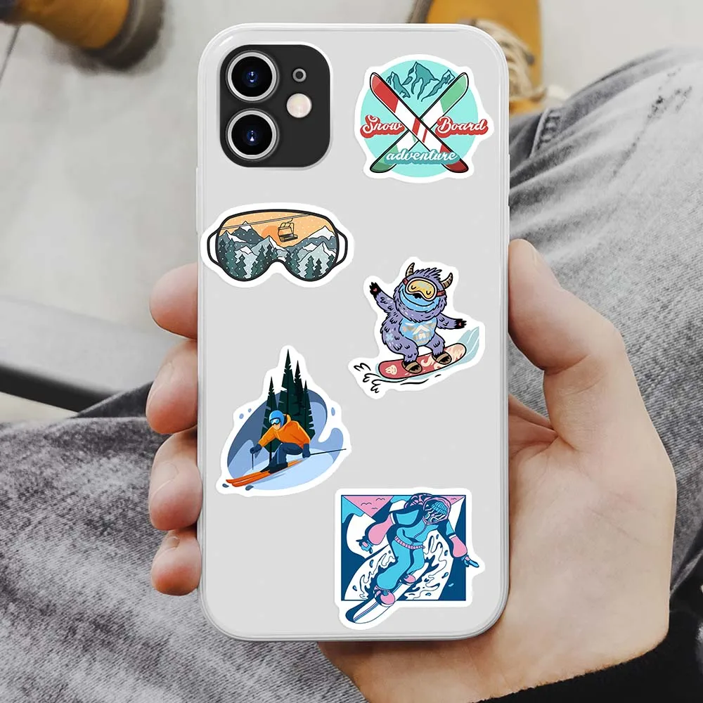 Winter Ski Snowboard Adventure Sports Cartoon Girl Kid\'s Gift Graffiti DIY Sketch Phone Laptop Scrapbooking Waterproof Stickers