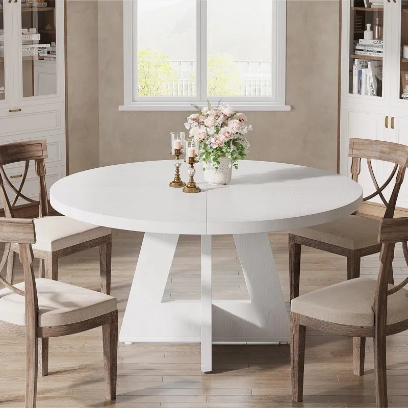 The luxurious 47-inch round dining table is a wooden indoor family dining table 4-6, providing a comfortable