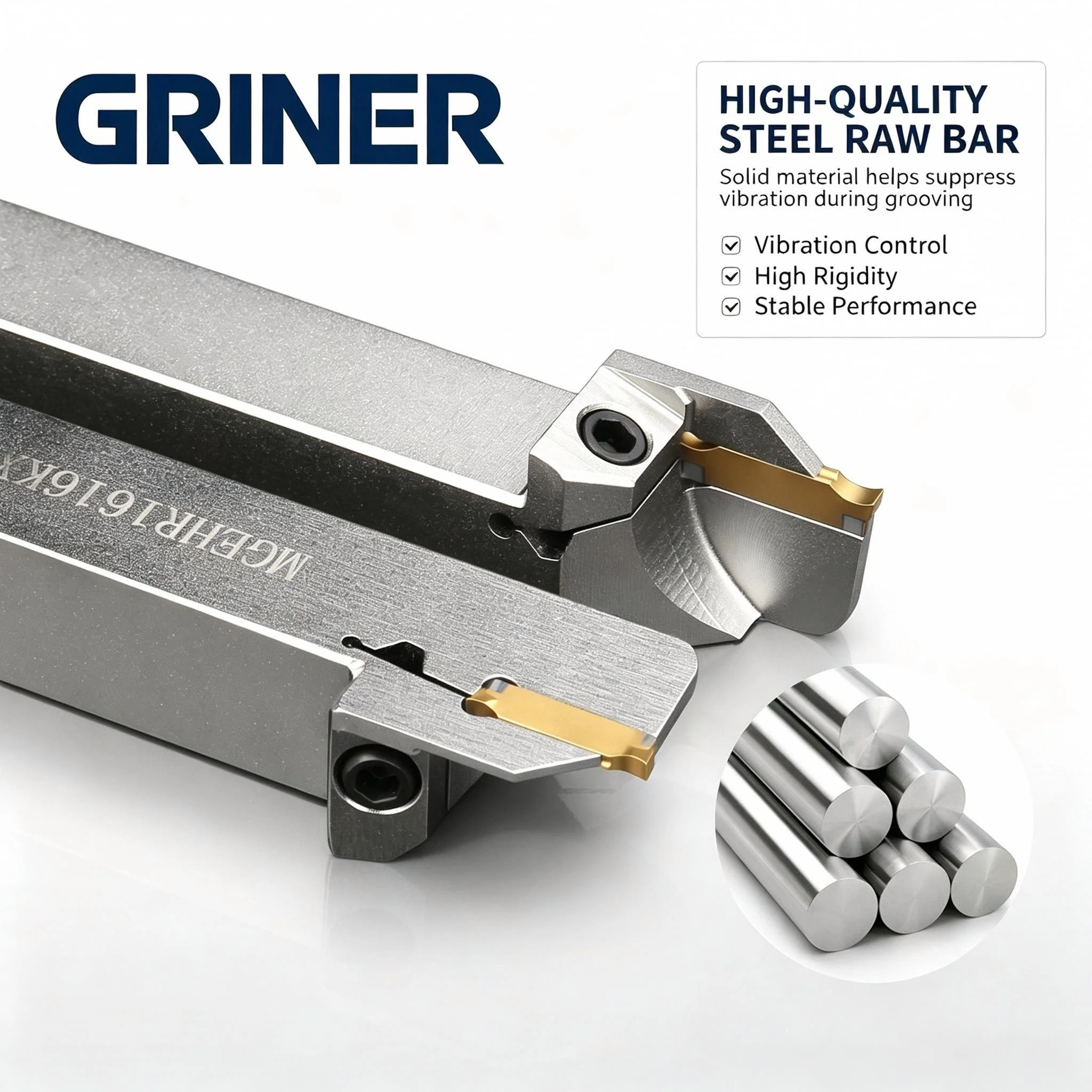 GRINER MGEH Spring Steel Parting Grooving Tool Holder, Anti‑Vibration External Turning Cut‑Off Bar for Swiss Type CNC Lathe