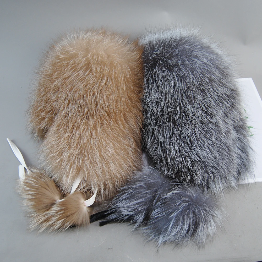 Hot Sale 100% Natural Silver Fox Fur Women Winter Hat Knitted Cap Women Hat Fox Fur Bomber Hat Female Ear Warm Winter Must