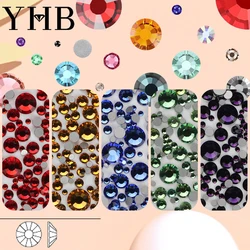 YHB Mix Sizes 1470Pcs SS4-SS30 Glass Crystal NonHotfix FlatBack Rhinestones For Bag Shoes Makeup Silver FlatBack Nail Art DIY