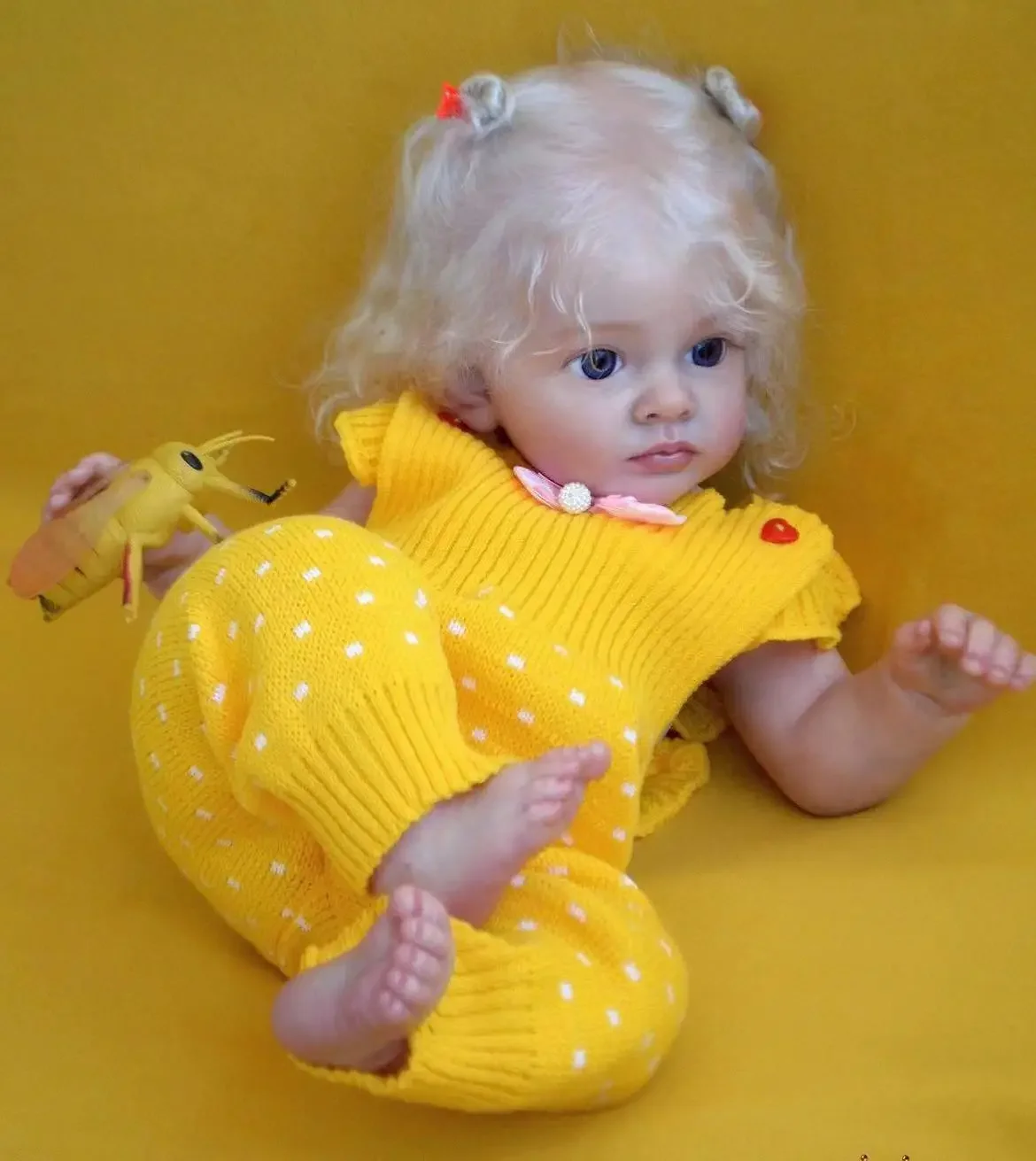 DLS Personalizowana, limitowana edycja, 24-calowa lalka Reborn Tutti z ręcznie wszczepianymi, długimi, białymi włosami, gotowa lalka, prezent na Boże Narodzenie.