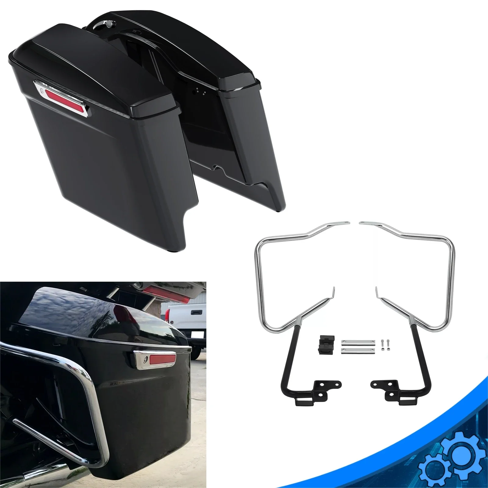 

Stretched Hard Saddlebags Bracket Guard Crash Bars For Harley Street Glide 14-24