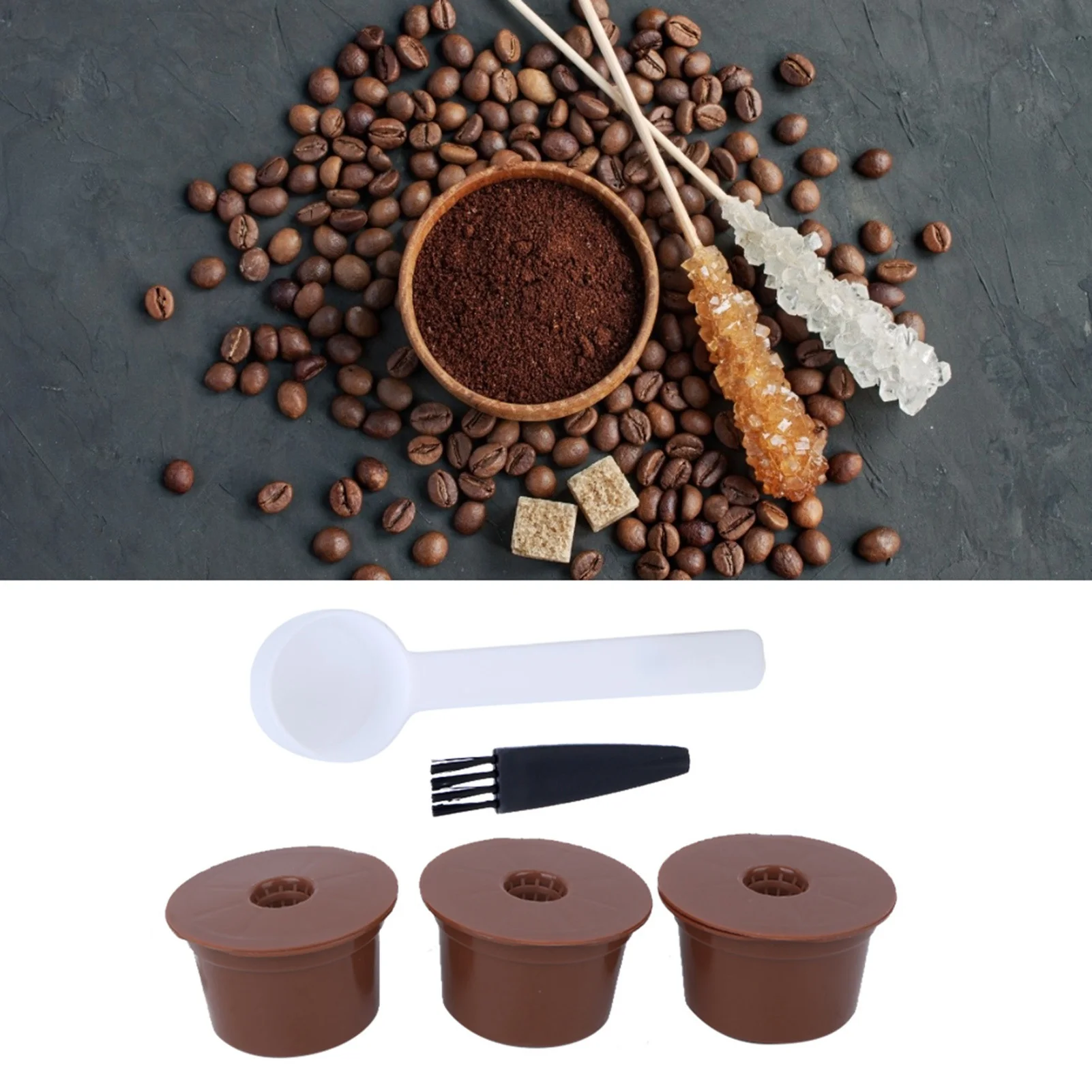 Reusable Coffee Capsule Filter Kit Refillable Cup with Brush Spoon Accessory for Caffitaly Coffee Machine Easy to Clean