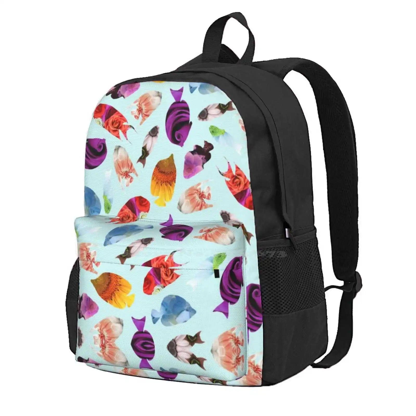 Fish Shaped Flowers Hot Sale Schoolbag Backpack Fashion Bags Flowers Botanical Sea Ocean Lake Salt Water Under Water Marine