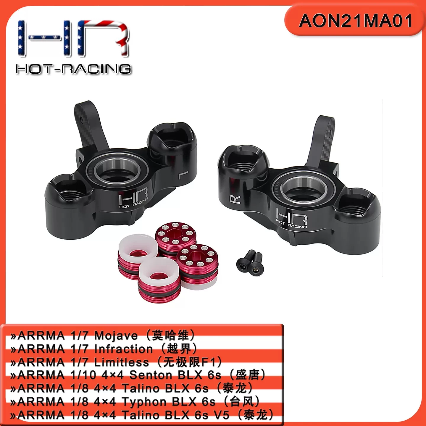 Hot Racing Upgraded Alum Front Steering Knuckle w/ Carbon Arm&Delrin Nut for Arrma Kraton Talion Typhon Senton Replace AR330187