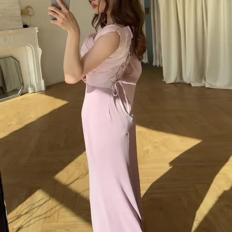 خريف واحد الكتف كم طويل فساتين السهرة الفاخرة تقسم السلس الساتان سليم فستان طويل امرأة الدانتيل متابعة حورية البحر ماكسي فساتين