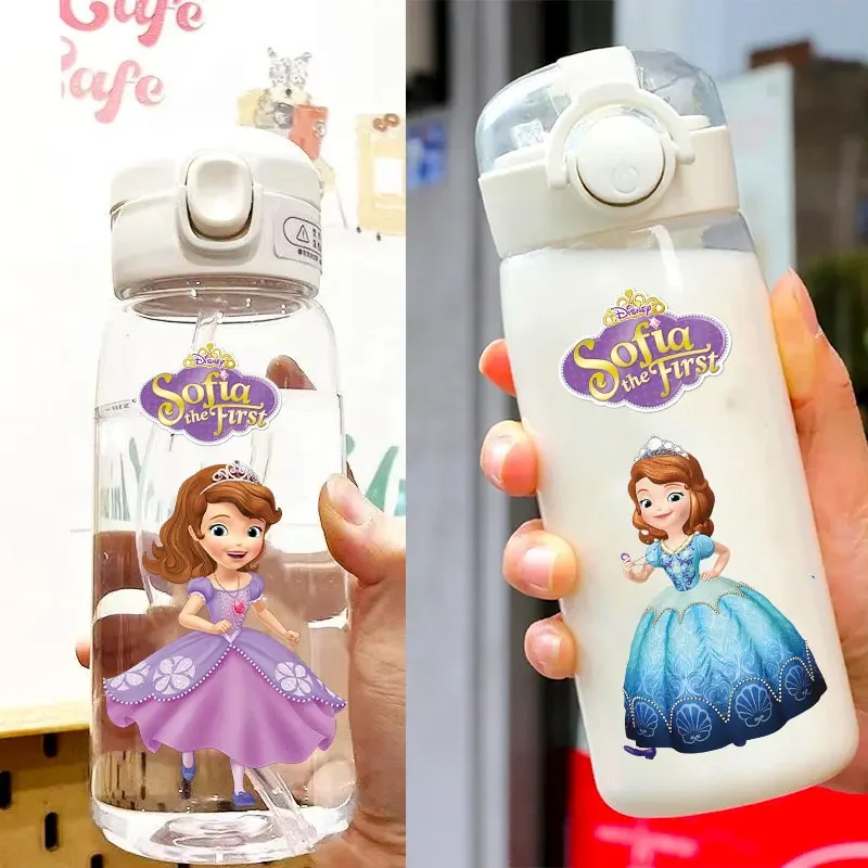 Sofia The First Straw Water Cup Disney Princess Transparent Portable Plastic 600/400ML Outdoor Capacity Sport Cute Water Bottle