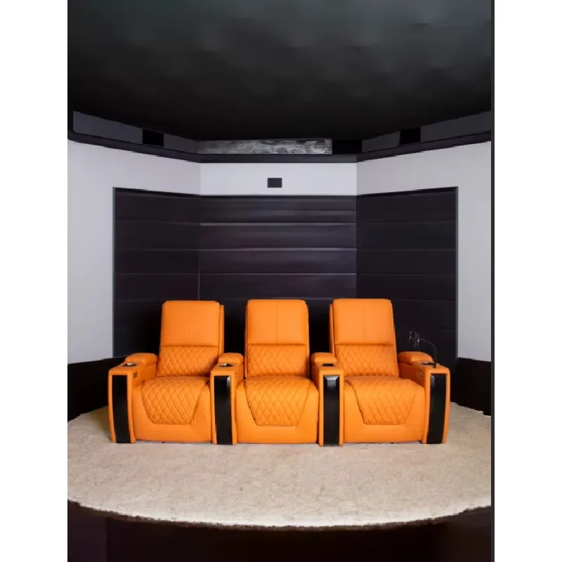 Modern Luxury Reclining Home Theater Sofa VIP Cinema Leather Furniture Power LED Lighting Wood Extendable Massage Cooling Remote