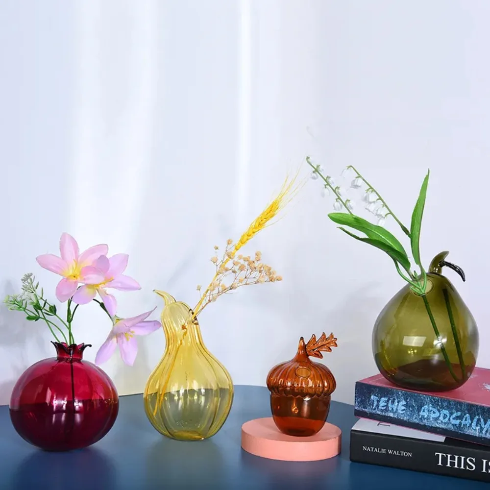 Pomegranate Vase Transparent Glass Home Decor Vase Fruit Vase Room Decor Creative Fruit Cachepot Home Decoration Flower Vase