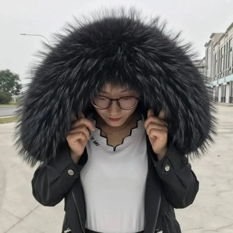 Winter Real Raccoon Fur Collar For Parkas Women Natural Fur Scarf Warm Genuine Furry Fur Hood Trims Coats Decor Female Scarves - view 5