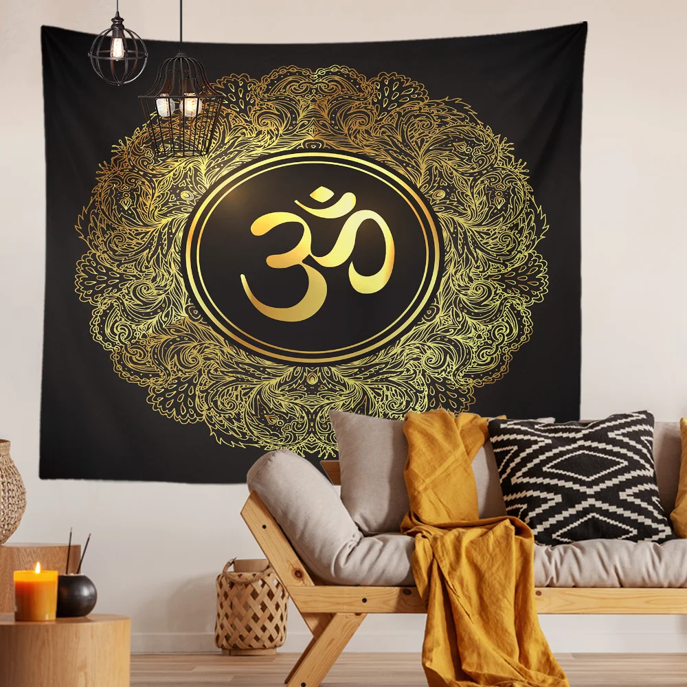 

Golden Om Tapestry Background Cloth Hanging Cloth Bedroom Bedside Decorative Wall Cloth Rental Dormitory Tapestry