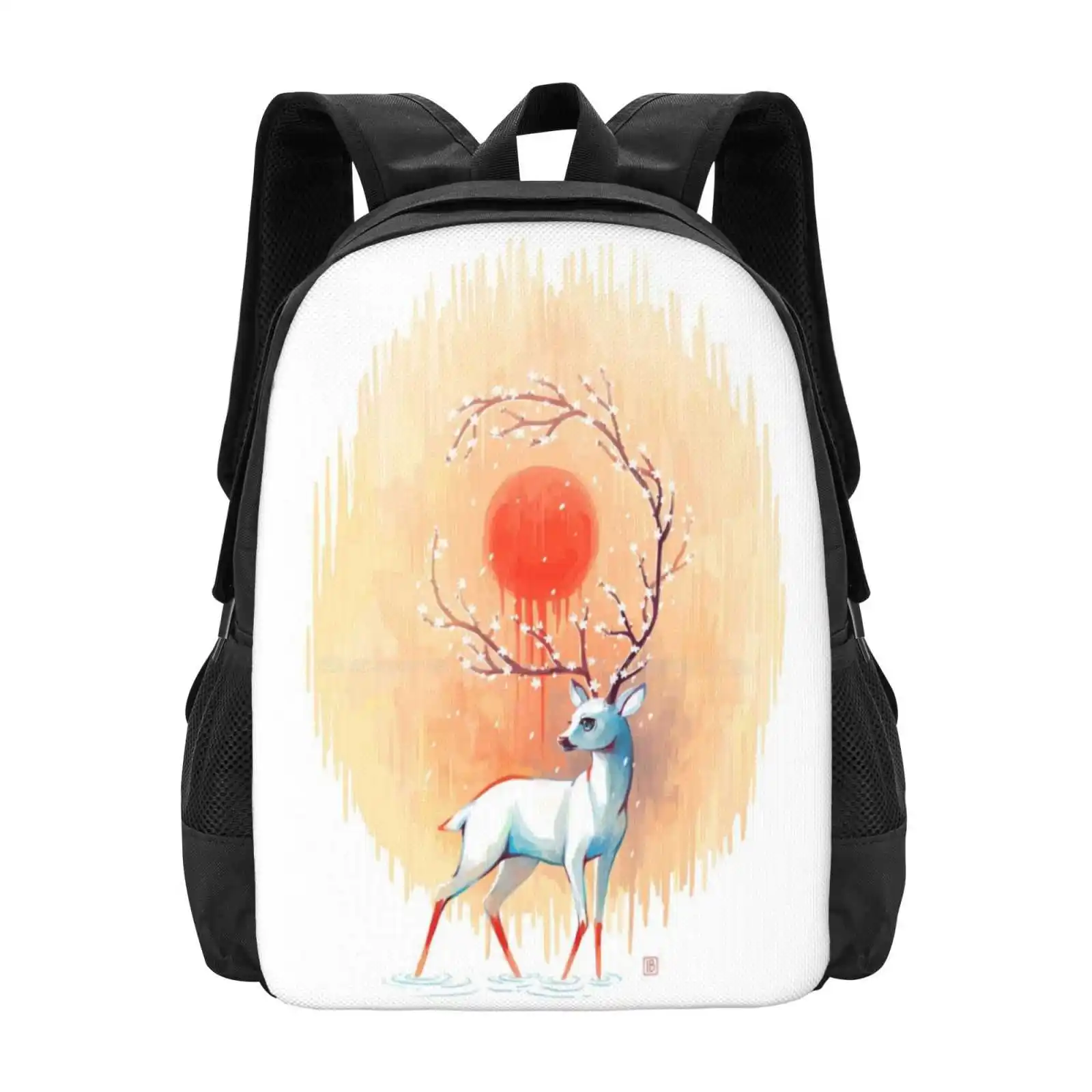 Spring Spirit Backpack For Student School Laptop Travel Bag Deer Stag Animal Spring Season Warm Flowers Fantasy Magic Sun