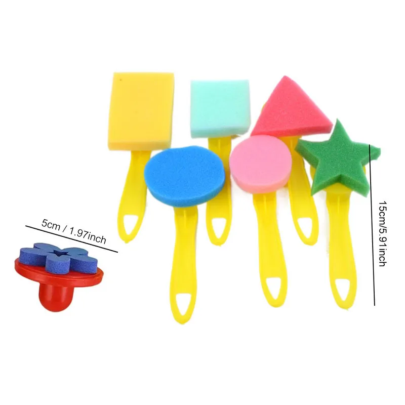 6/12 Pcs Painting Sponge Set Geometric Shapes EVA Short Stamps Yellow Handle Foam Brushes for DIY Drawing Crafting Home TMZ
