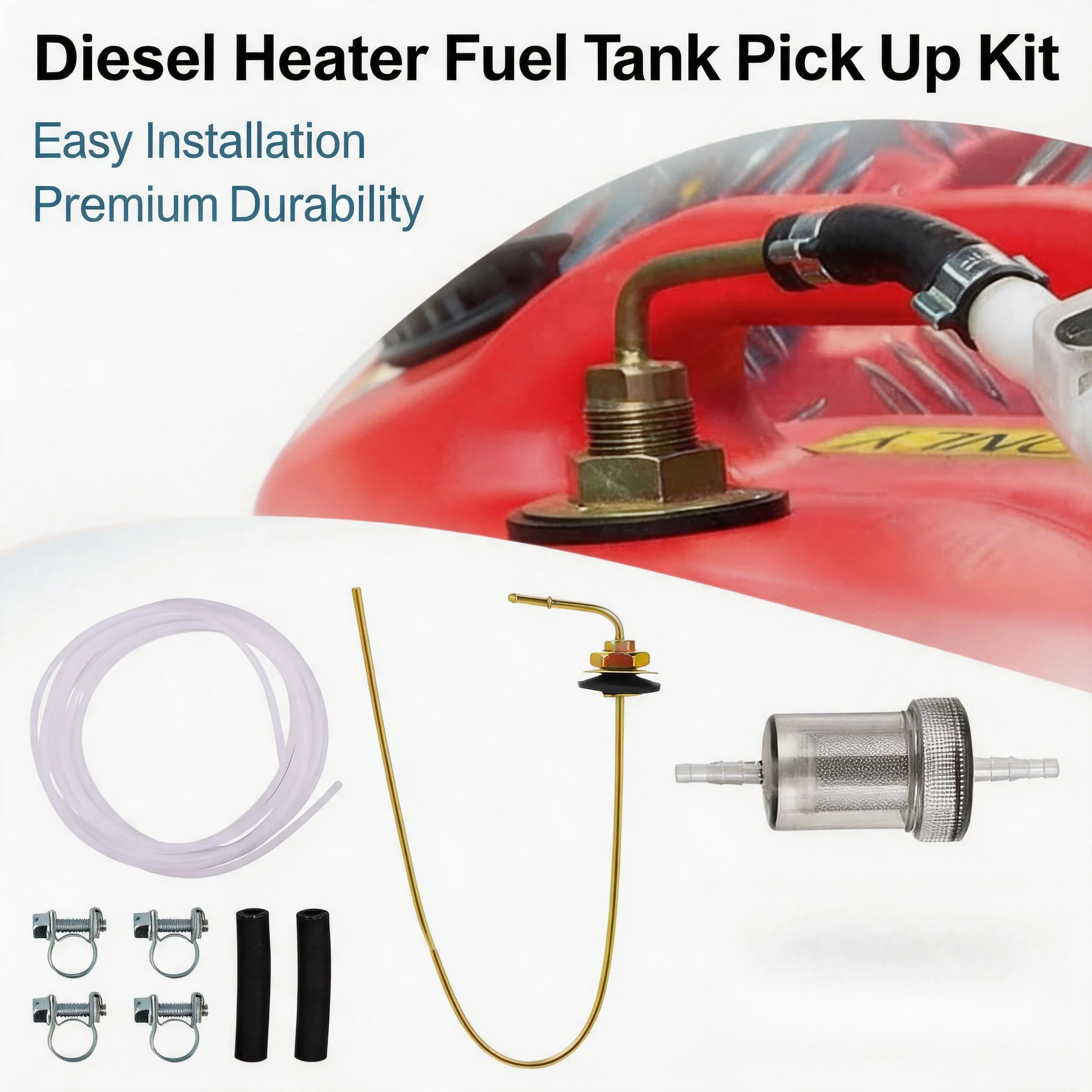 Rust Resistant Fuel Pick Up Pipe Diesel Heater Fuel Tank Riser Tube with Hose Clamps Filter Repair Kit Auto Parts