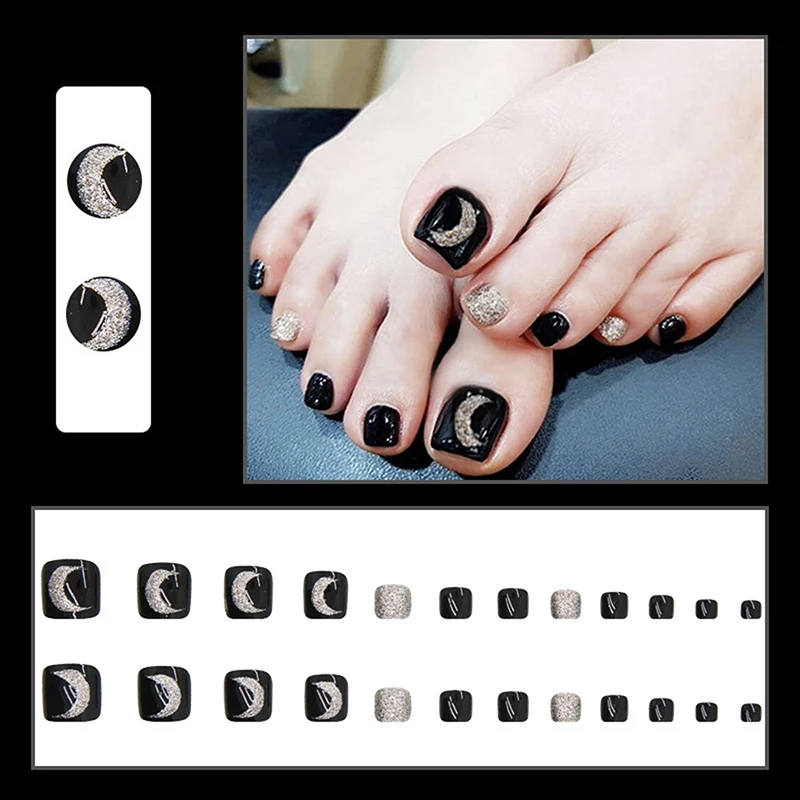 24PCS French False Unghia del piede Indossabile Impermeabile Presse Su Nail Art Copertura completa Finto Tinta unita Unghia del piede Patch Accessori Strumento