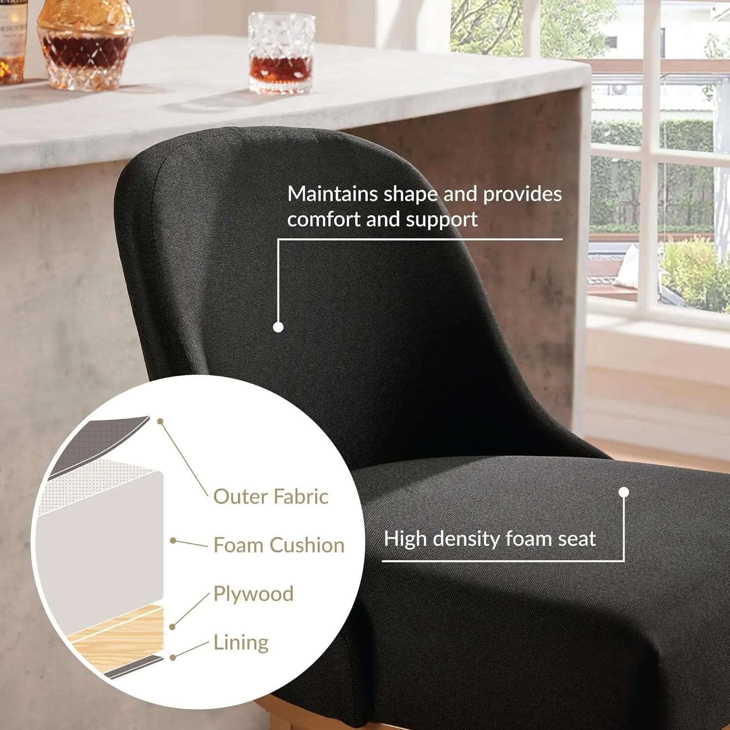 Tabouret de comptoir Barrelback, doré/noir