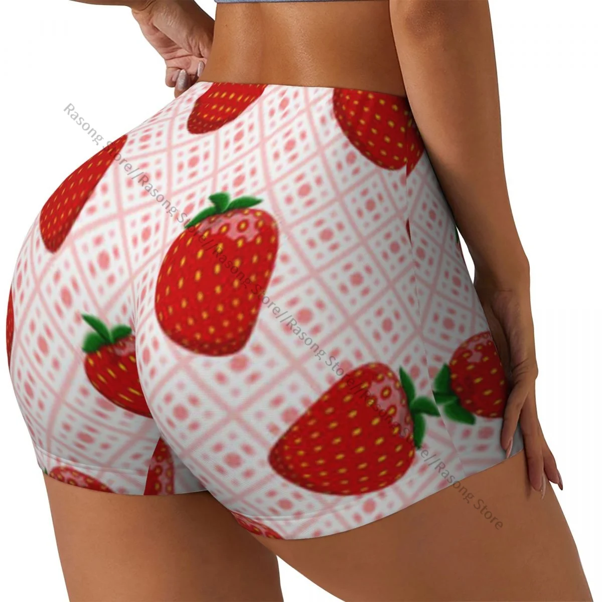 Women Yoga Shorts Strawberry Checkered Workout Shorts Fitness quick-dry Ladies Yoga Gym Running Short Pants Sportswear