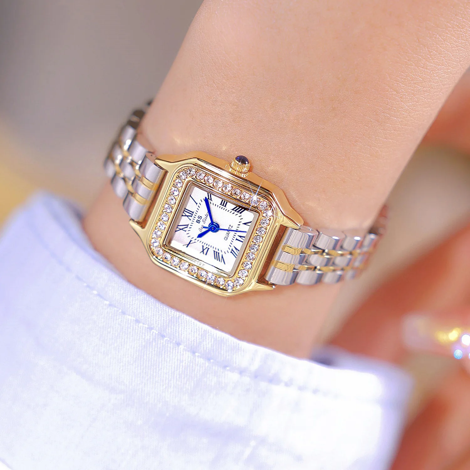 Women Watch Luxury Diamond Roman Dial Ladies Watches Fashion Elegant Stainless Steel Bracelet Square Quartz Female Wristwatch