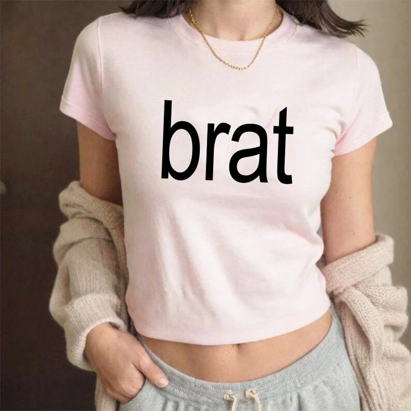 Cool Tshirt Brat Charli XCX Album T-Shirts Retro Women‘s Clothing Y2K Aesthetic Streetwear Crop Top Harajuku Baby Tee