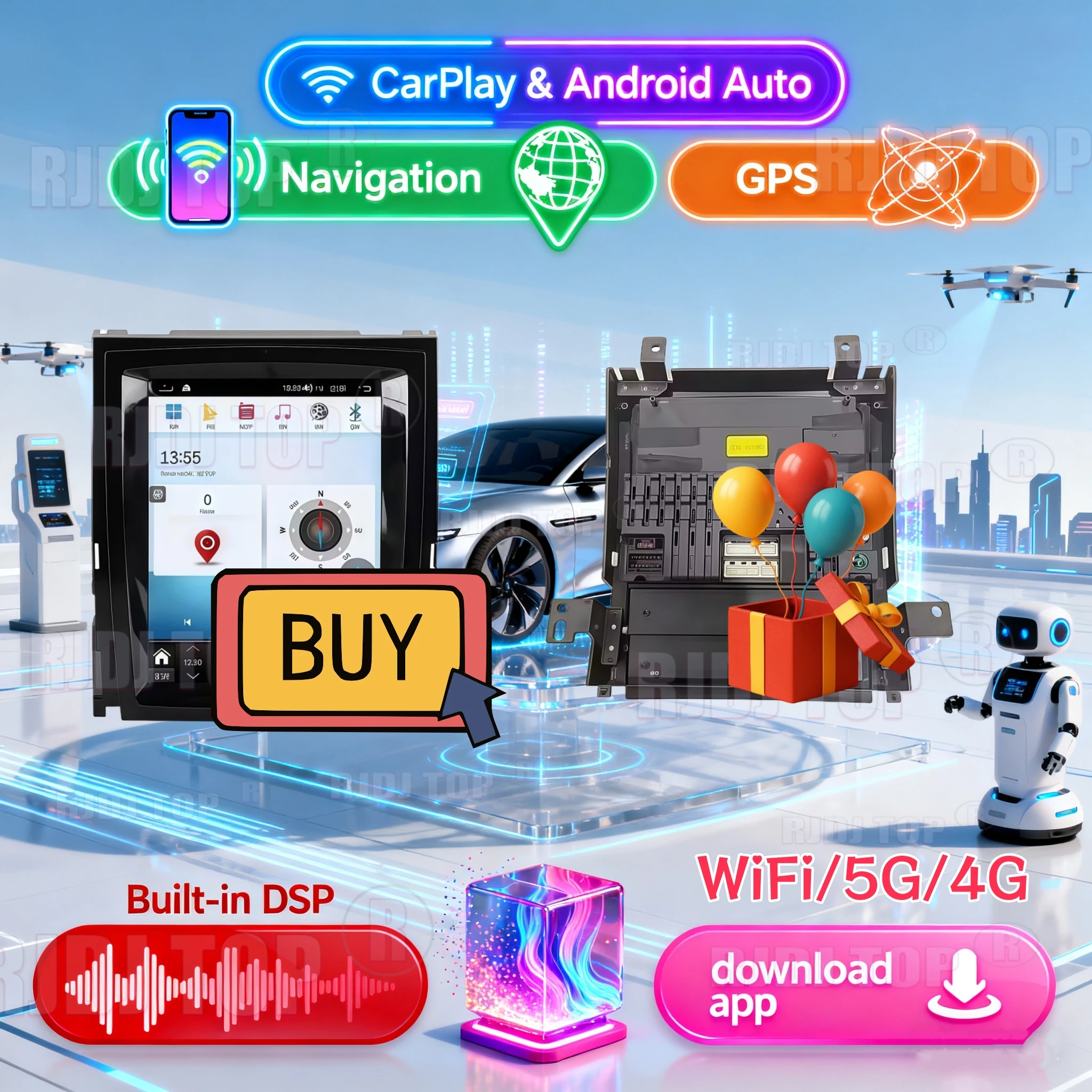 

For Cadillac Escalade 2007 2008 2009 2010-2015 Car Radio Carplay Android Auto Vertical Screen Automotive 2 Din Multimedia Auto