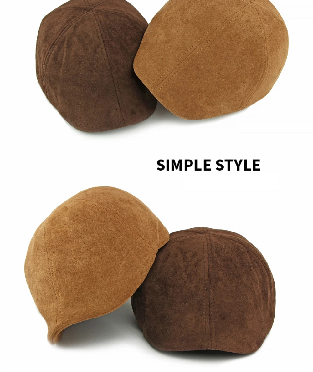 HT5028 Berets für Männer Frauen Künstler Maler Achteckige Baskenmütze Hut Einstellbare Ivy Flache Kappe Männlich Weiblich Herbst Winter Wildleder Baskenmütze Kappe – Detail 4