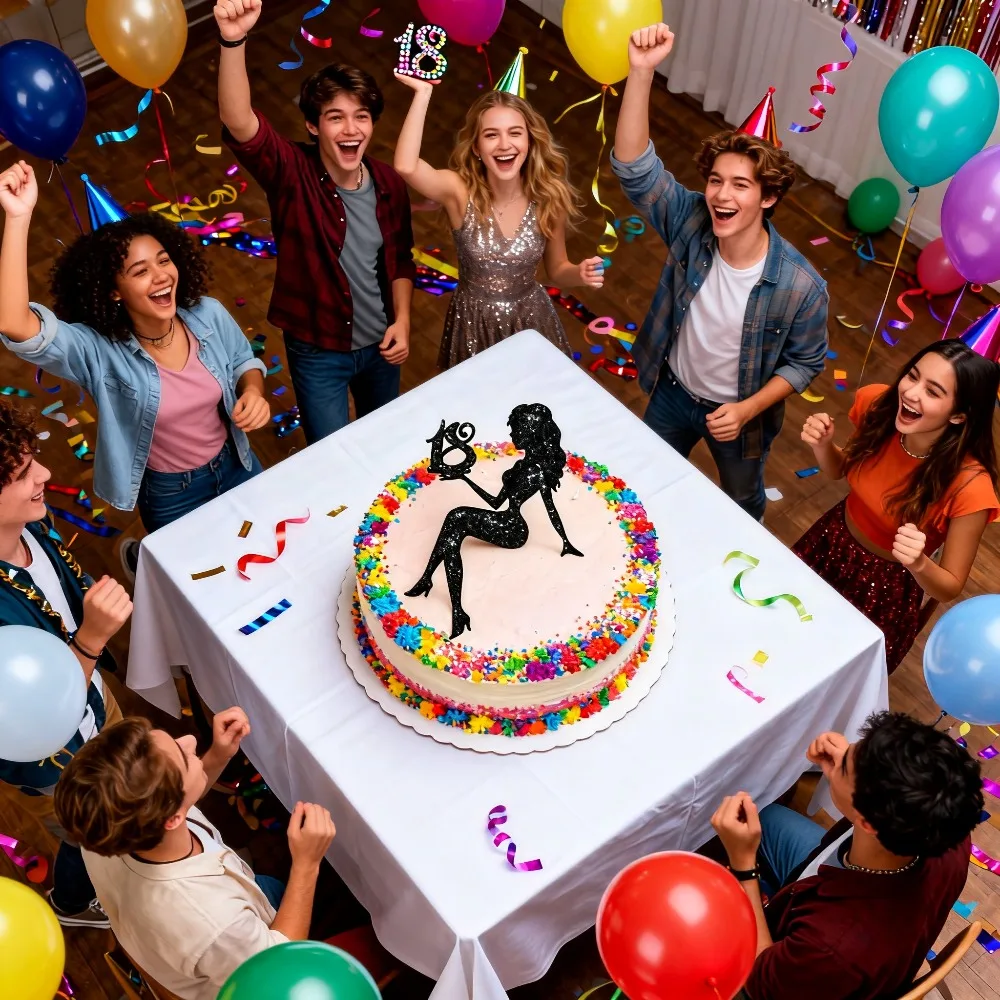1 Stück Kuchenaufsatz zum 18. Geburtstag, schwarze Papier-Silhouette für kleine Mädchen für 18-jährige Geburtstagsparty-Dekorationen für Frauen – Detail 4