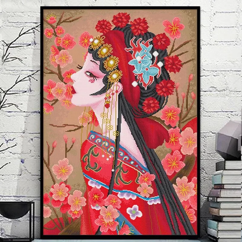 

Набор с принтом для вышивки крестом 11CT, вышивка «сделай сам», хлопковые наборы для рукоделия, поделки с иглами, китайская пекинская опера, 2 стиля