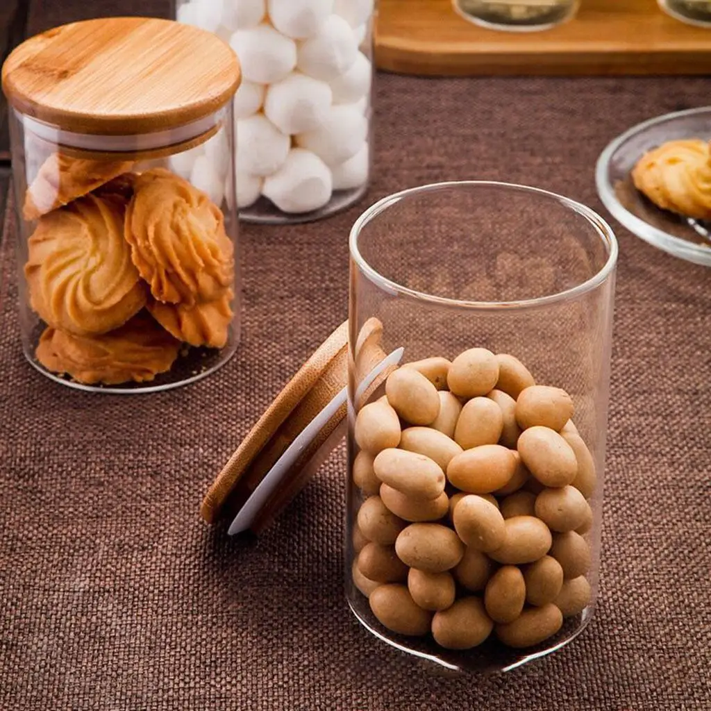 Glass Canister with Bamboo Lid Airtight Food Storage Sealed Can for Rice Pasta Cookies for Pantry Use