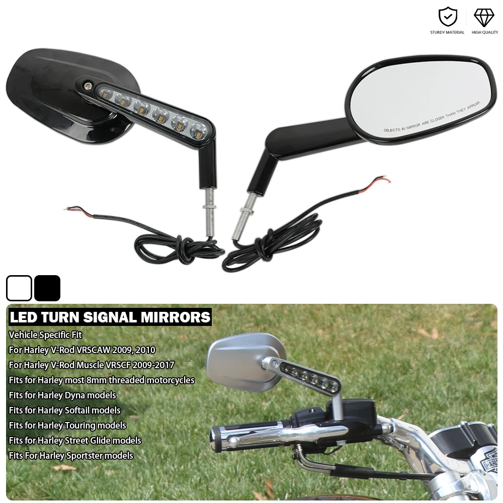 

Tapered Rear View Mirrors With LED Turn Signal Lights Fit For Harley Sportster Softail Dyna Touring V-Rod Muscle VRSCF 1982-2026
