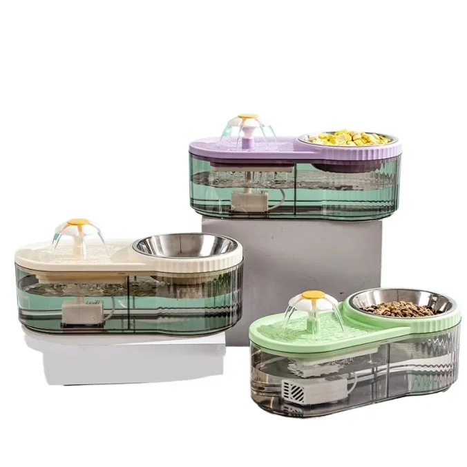 

Pet Drinking Fountain Silent with Drinking Water and Pet Food Bowl Purple Green Beige Universal for Cats and Dogs