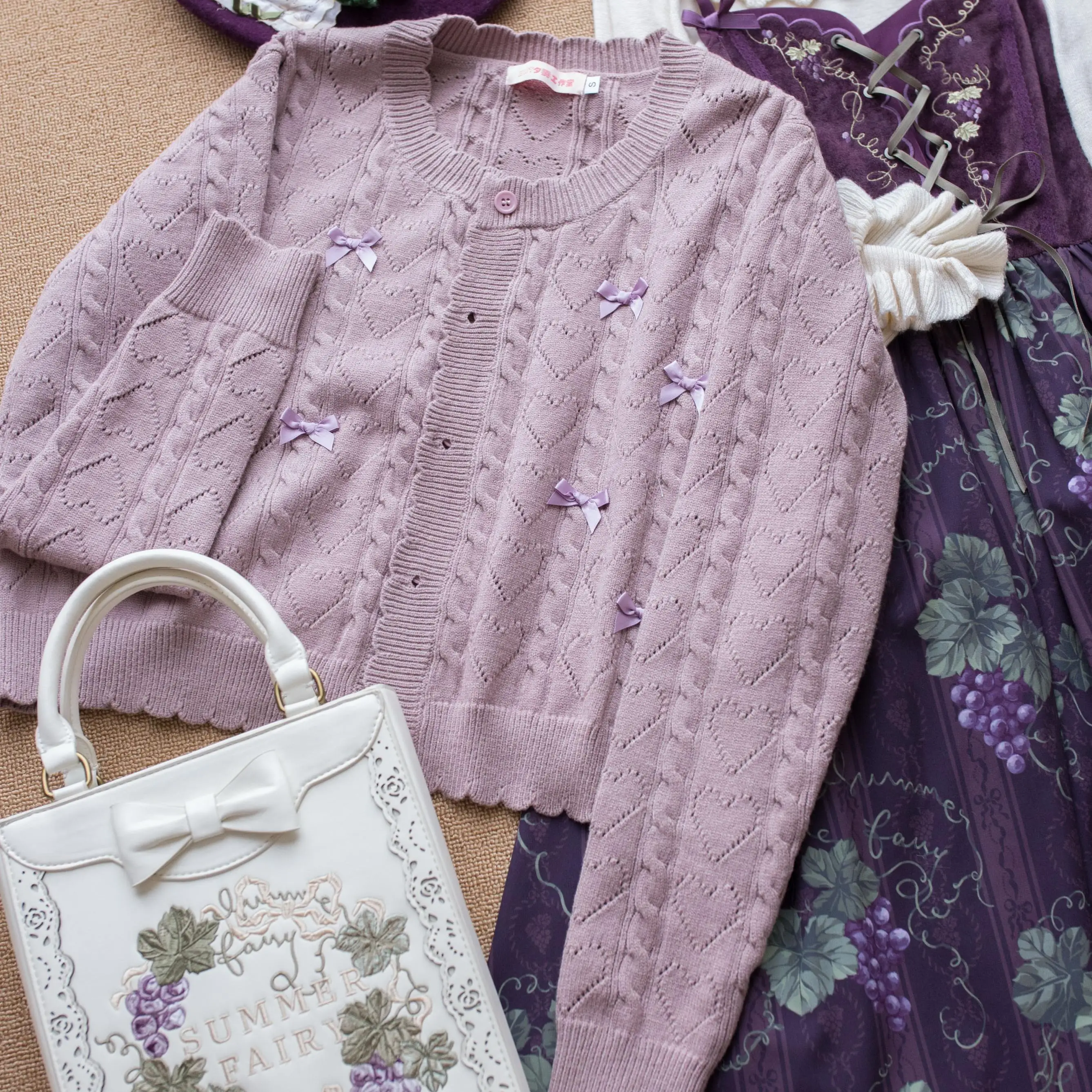 الأصلي اليابانية الحلو لوليتا سترة سترة مشغولة من الصوف الربيع والخريف جديد لينة الفتيات Kawaii الرجعية تريكو أعلى للنساء #3