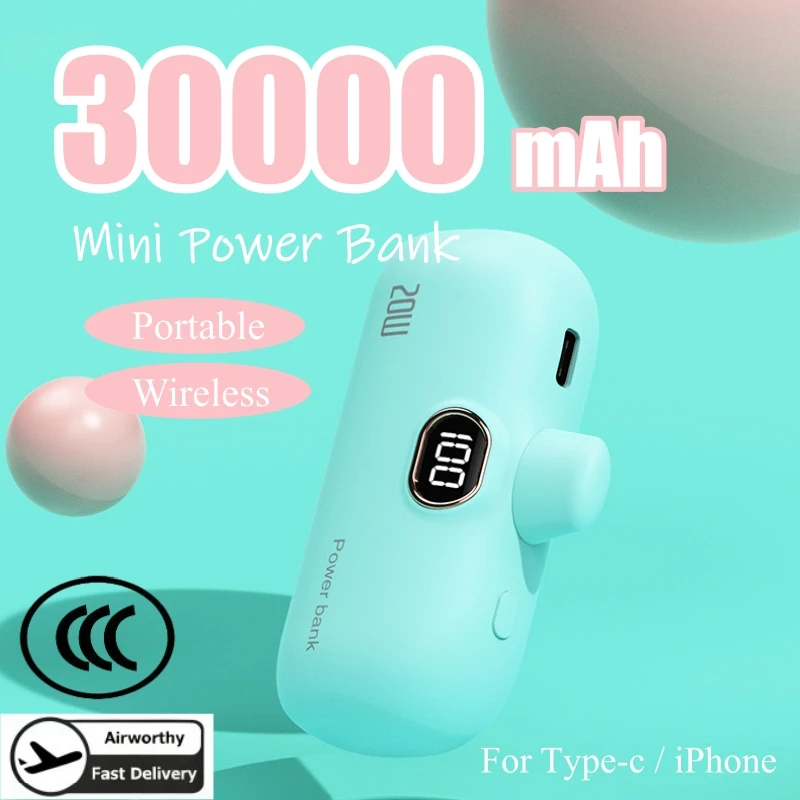 

Xiaomi 30000 мАч Мини Беспроводной Power Bank Капсульный Мобильный Источник питания Аварийный Внешний Аккумулятор Быстрое Зарядное Устройство Для Type-c iPhone