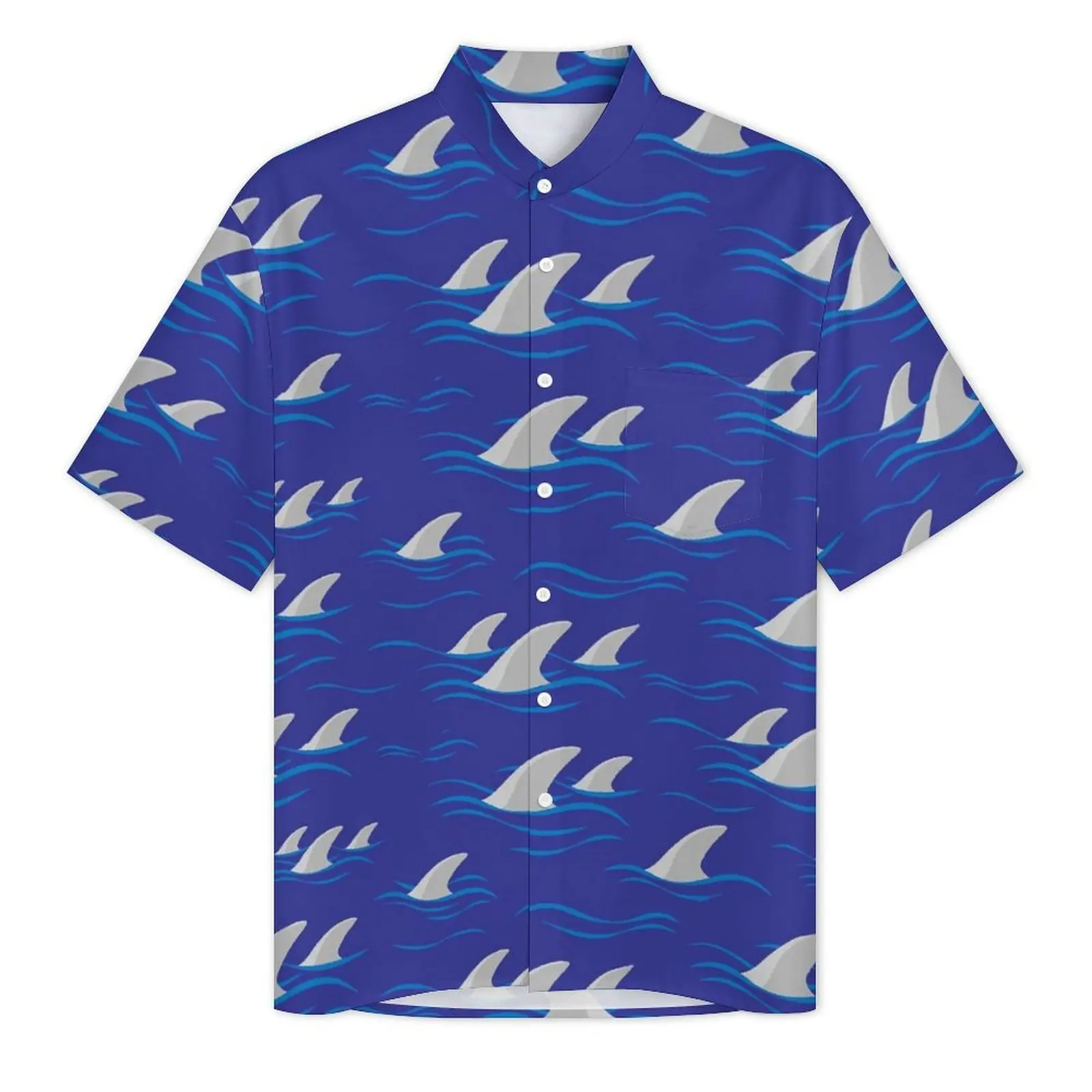 Shark Fin Silhouette And Waves Hawaiian Shirt Man Beach  Casual Shirts Short Sleeve Comfortable Design Elegant Plus Size Blouses