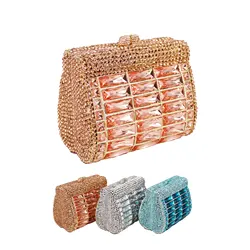 Rose Gold Mini Clutch Bags Luxury Party Purse Light Blue Evening Bag for Women Lovely Prom Pouch sm202