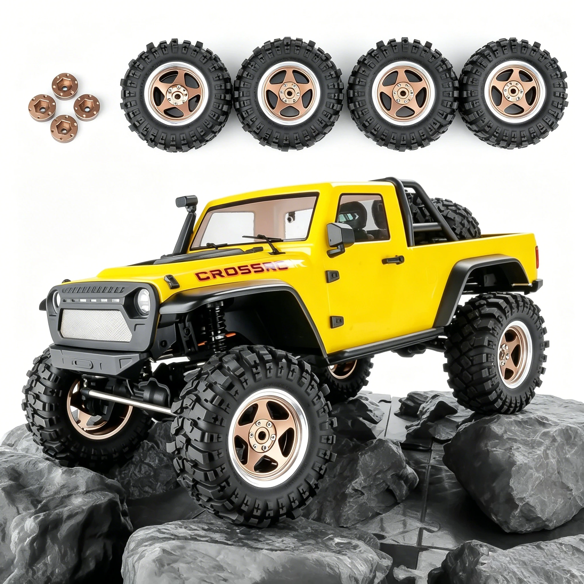 

PYFORE 2.6‘’ Beadlock Climbing Tires Metal Wheel Rim Hub 133x55mm Adapter 17mm/12mm for 1/7 RC Car Crawler MK07 JK07 Accessories