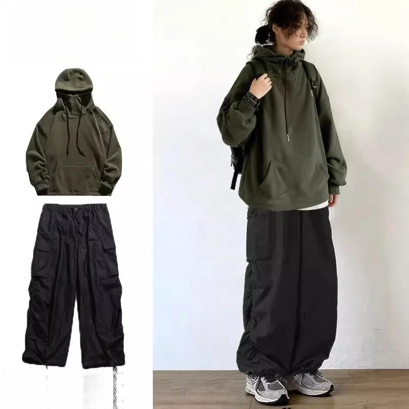 

Thiened Heavyweight Толстовка с высоким воротником Мужская студенческая толстовка на молнии Fce Set Теплый модный полиэфирное волокно