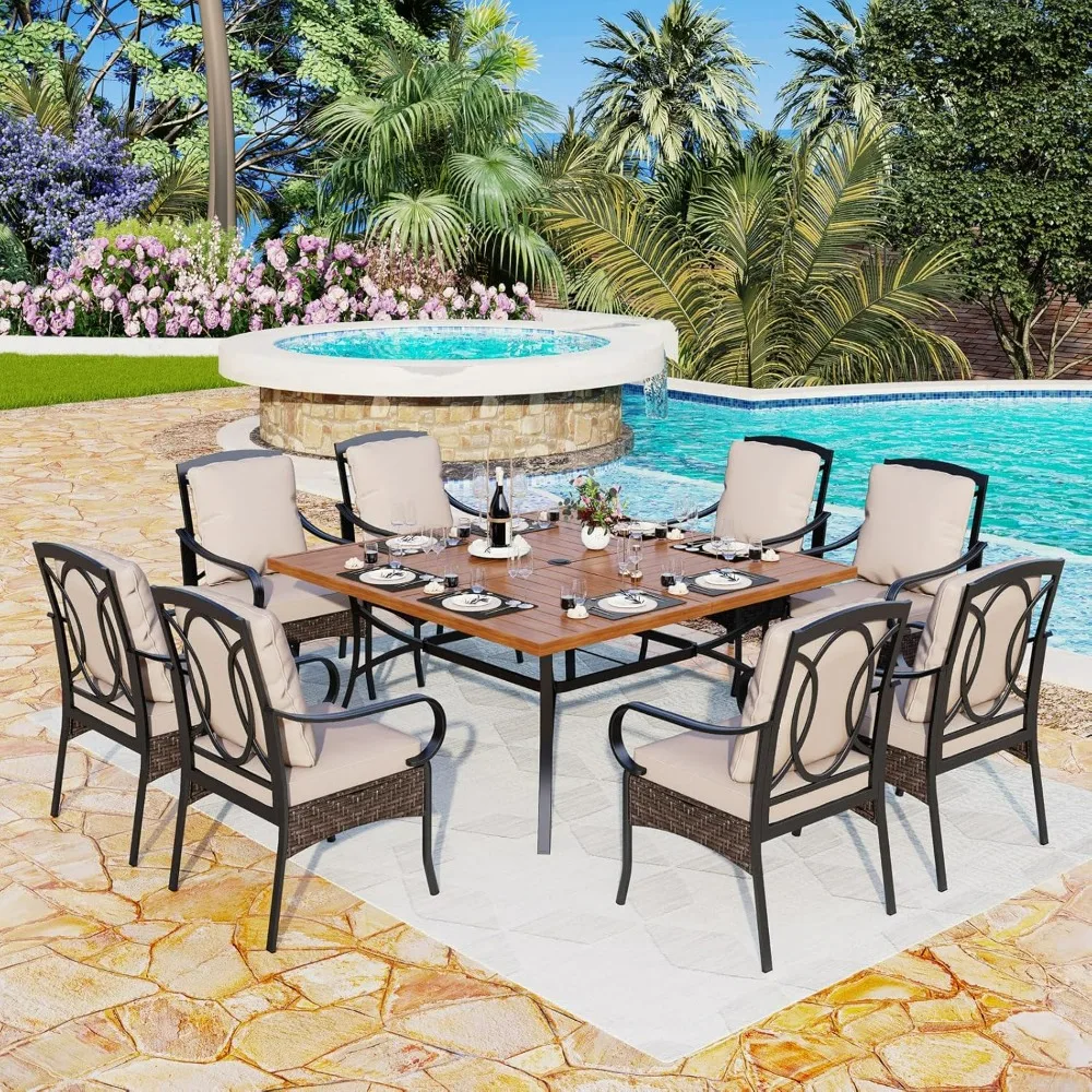 42 inch square outdoor dining table, courtyard furniture, imitation wood tabletop, with adjustable umbrella hole