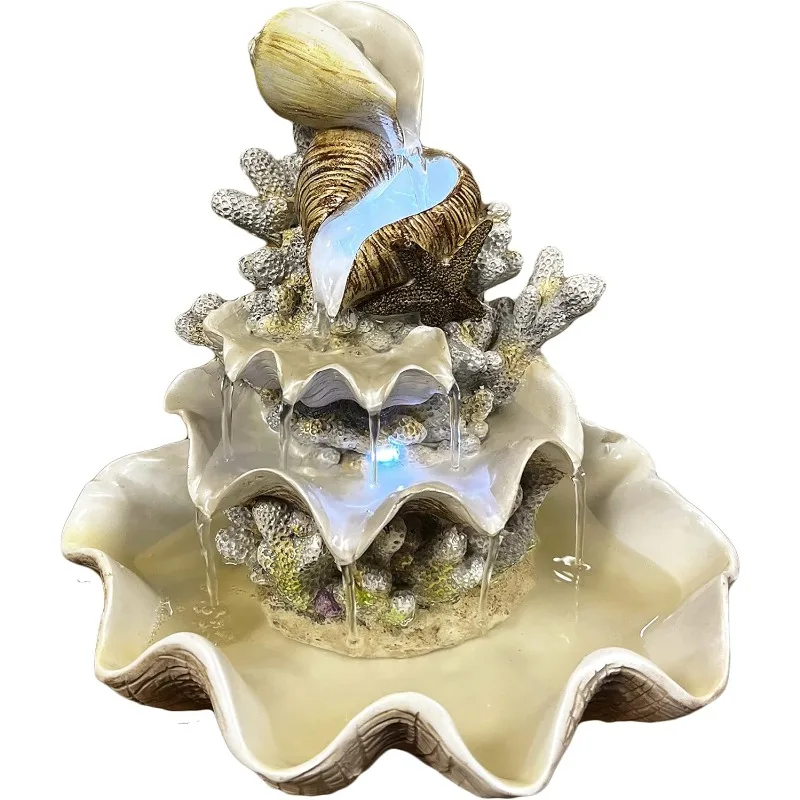 

10.5" H Coral Reef Shell Fountain Indoor Fountain with LED Lights and Adjustable Motor Pump (Power Cord Attached) (Resin)