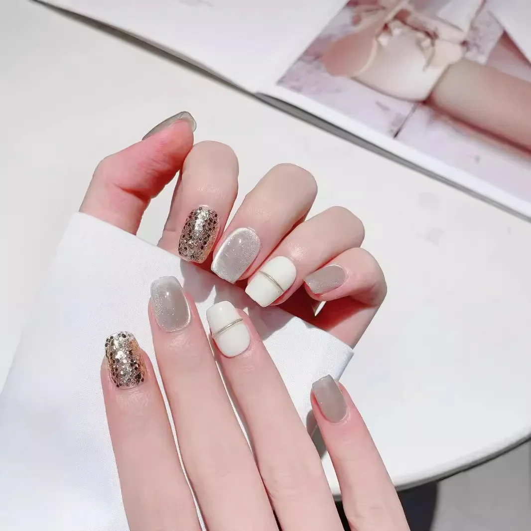 

10 шт., стеклянные бусины ручной работы, кошачий глаз, пресс для ногтей, короткая лестница, накладные ногти для женщин и девочек, съемные носимые накладные ногти, повседневная одежда